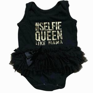 The Children’s Place #Selfie Queen Like Mama  Black & Gold Onesie w Tutu Skirt